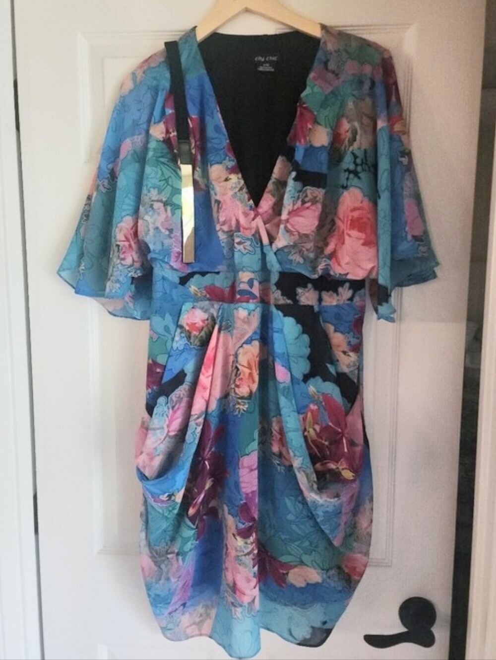 Floral Faux Wrap Dress With Metal Belt
